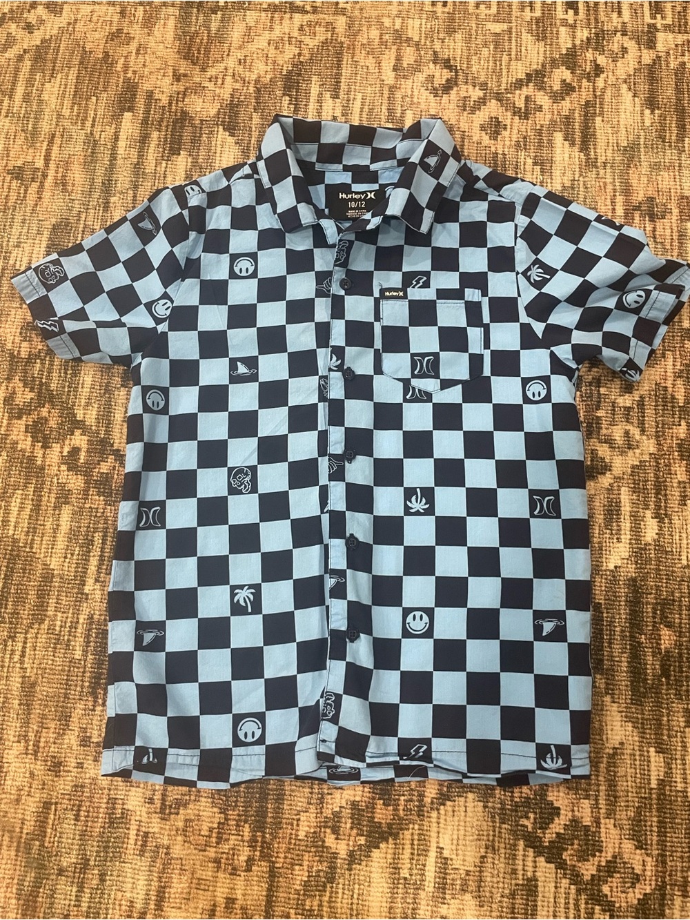 Hurley Blue & Black Checker Short Sleeve Button-Down Shirt